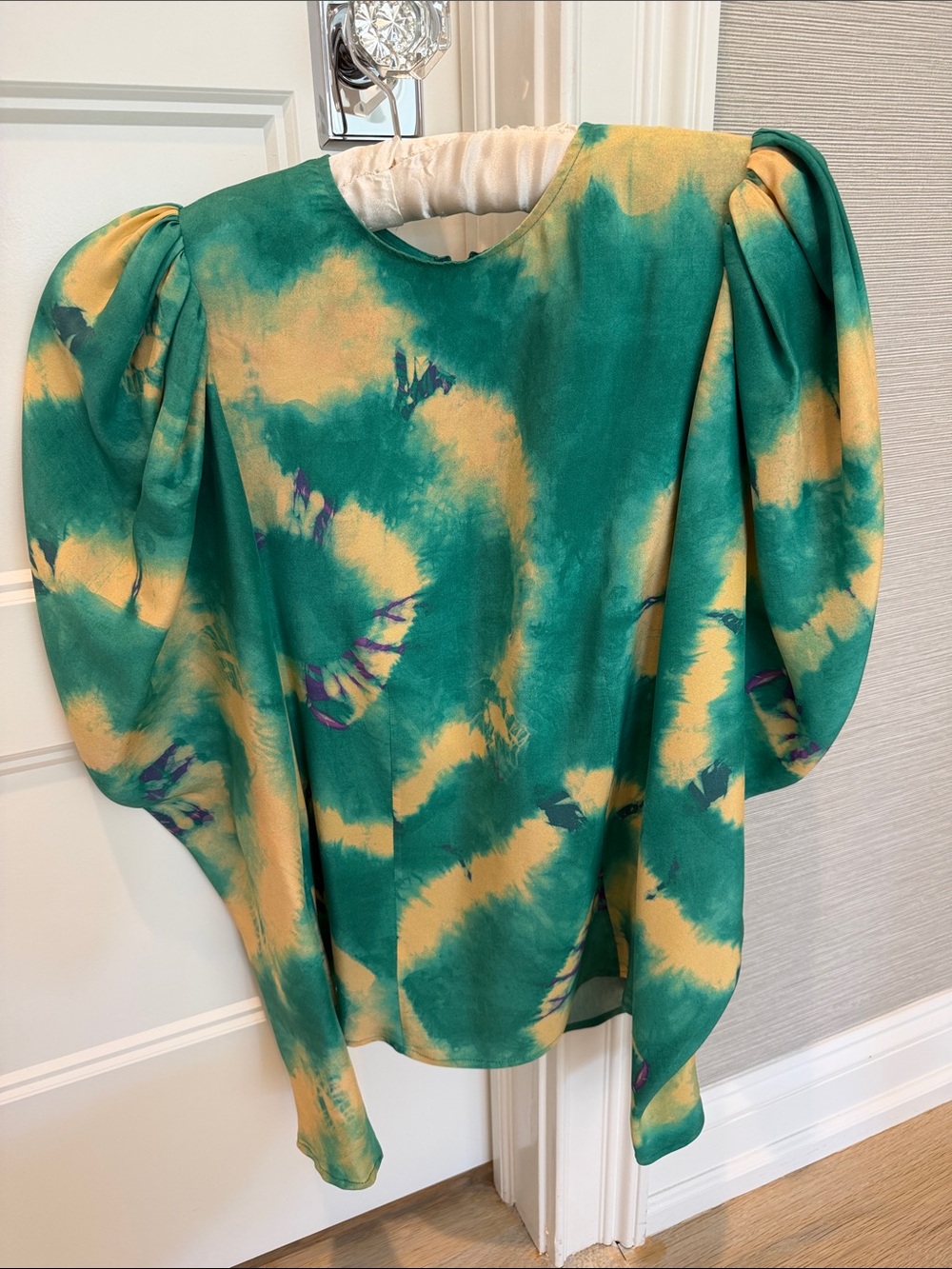 Ulla Johnson Green and Yellow Tie-Dye Puff Sleeve Blouse